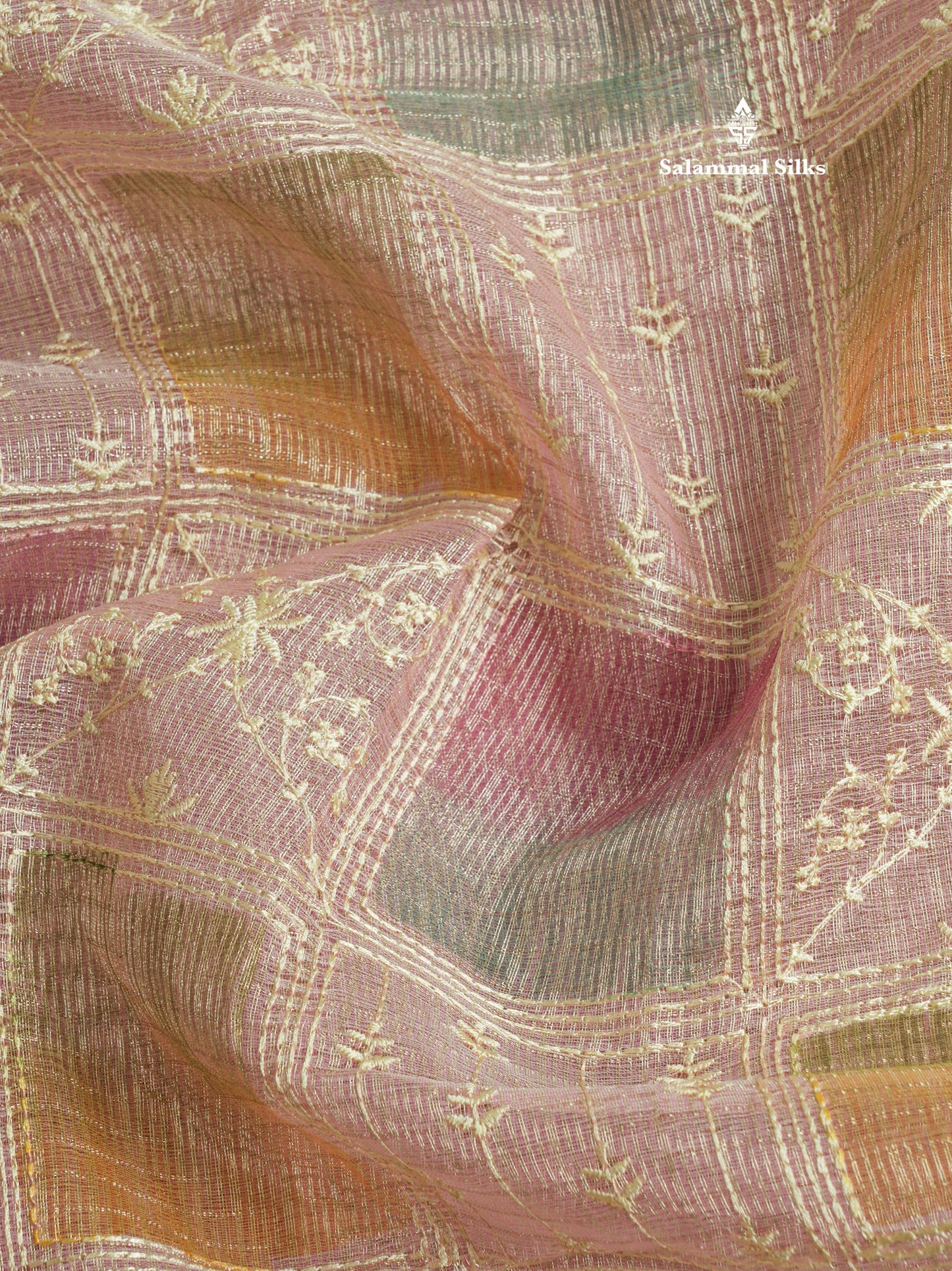 Baby Pink Fancy Tissue Kota Saree With Zari Lines Blouse
