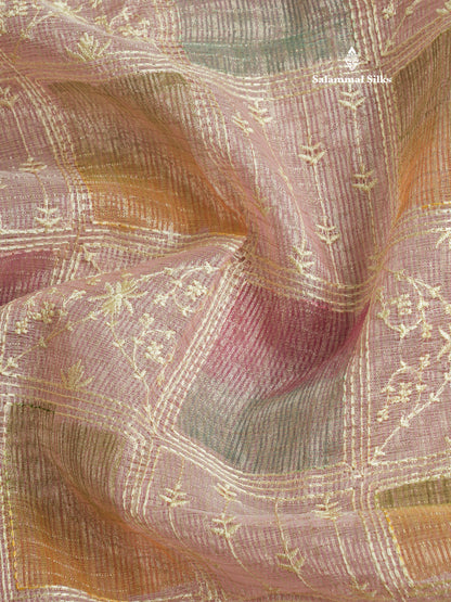 Baby Pink Fancy Tissue Kota Saree With Zari Lines Blouse