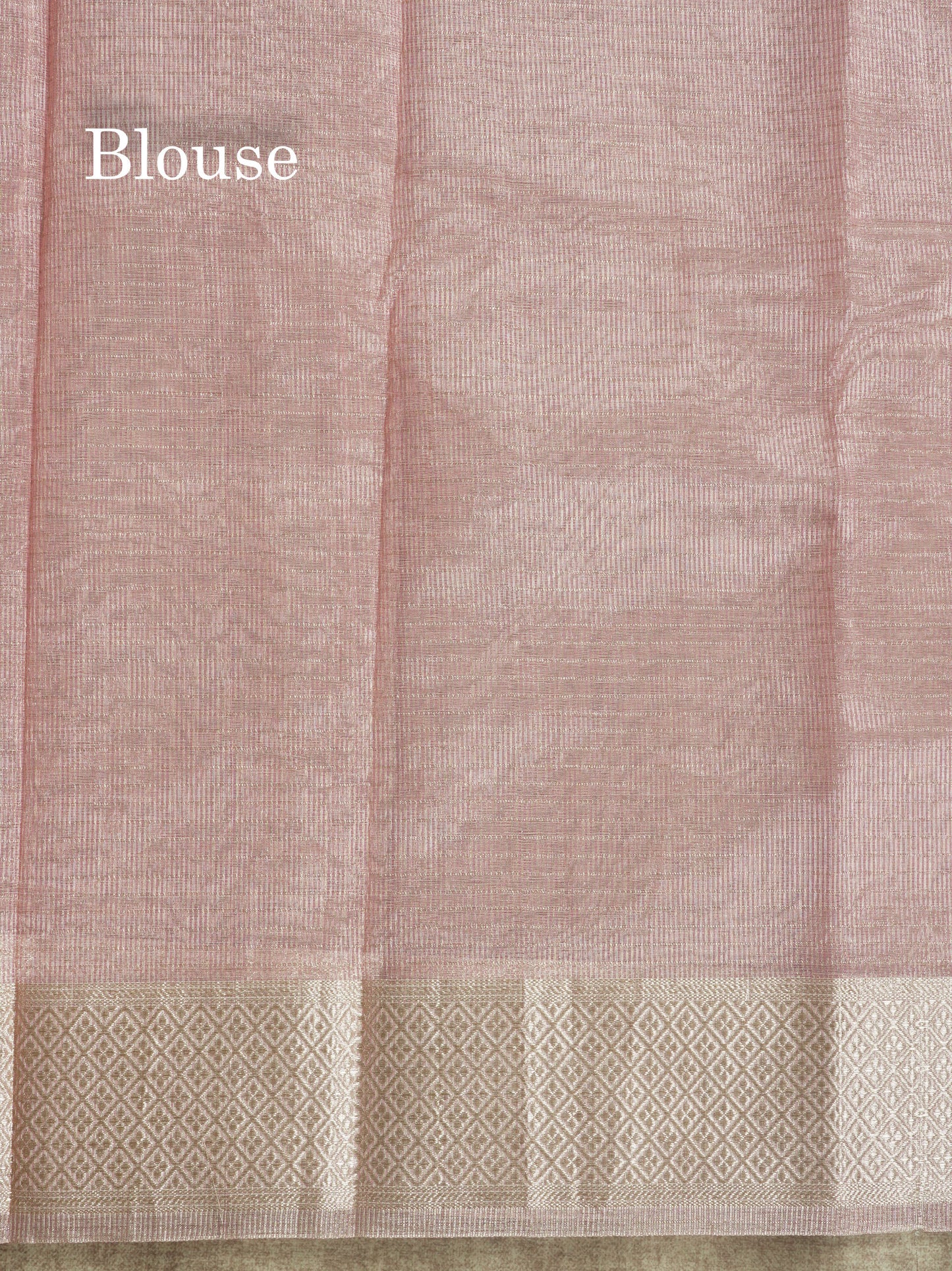 Baby Pink Fancy Tissue Kota Saree With Zari Lines Blouse