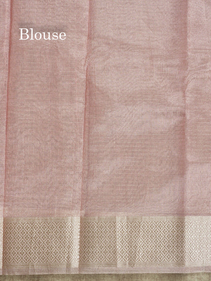 Baby Pink Fancy Tissue Kota Saree With Zari Lines Blouse