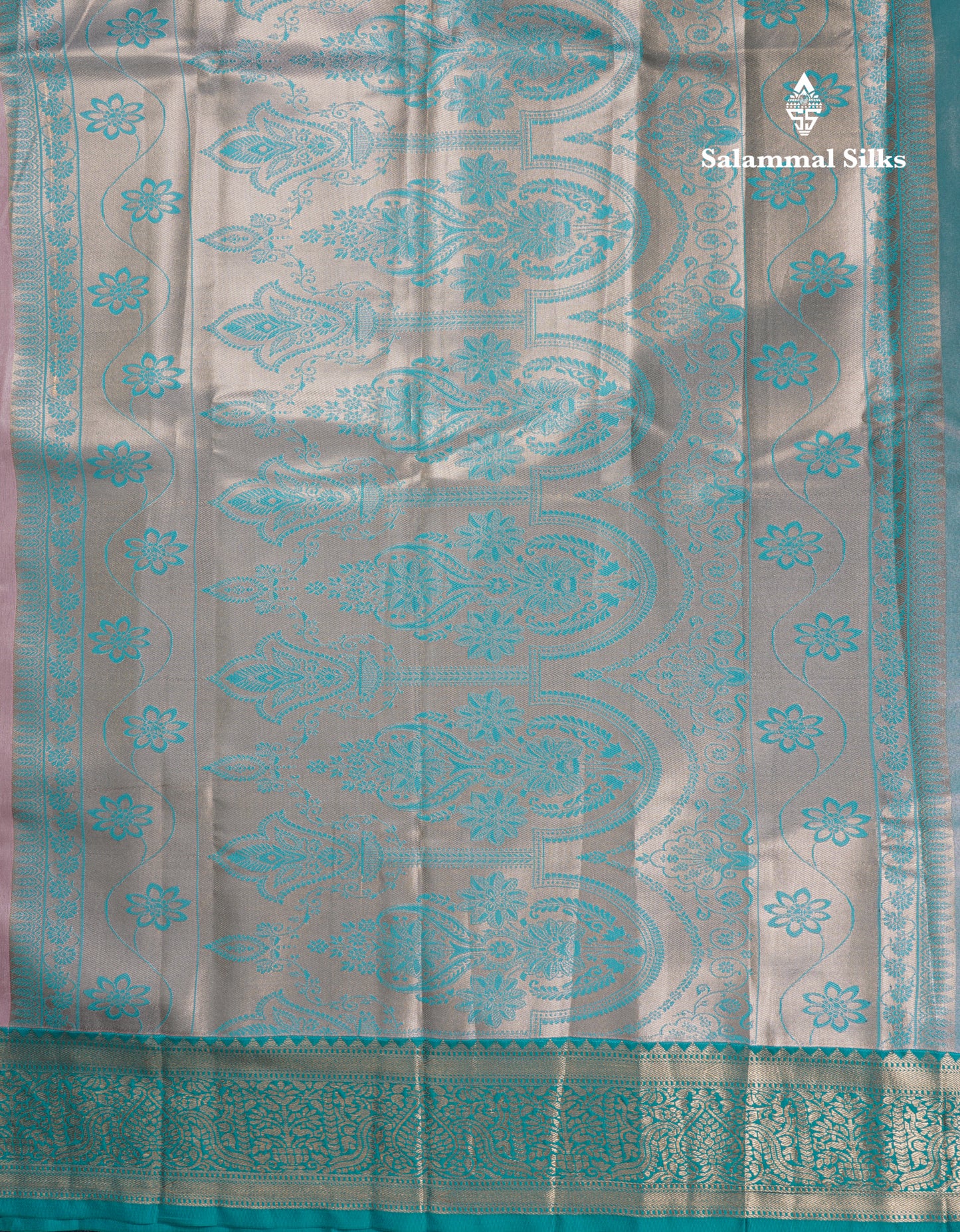 Baby Pink Tissue Semi Silk Saree With Contrast Saffire Green Border