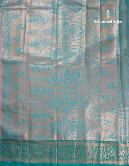 Baby Pink Tissue Semi Silk Saree With Contrast Saffire Green Border