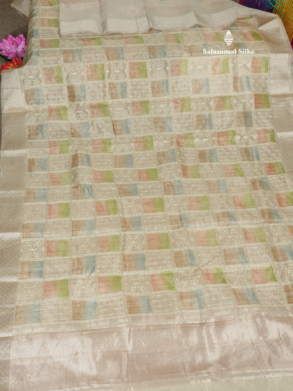 Baby Pink Fancy Tissue Kota Saree With Zari Lines Blouse
