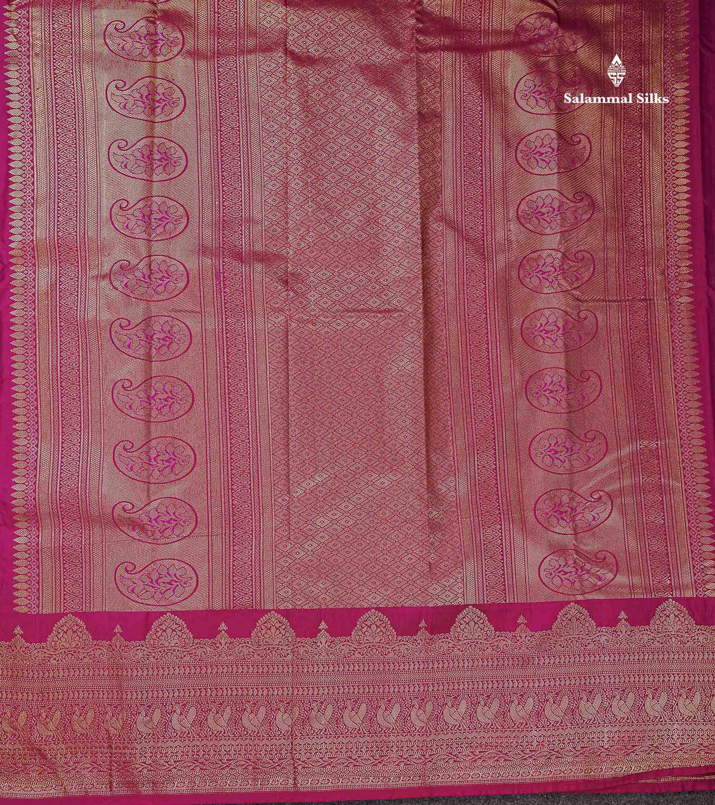 Beautiful Dual Tone Magenta Iruthalai Pakshi Zari Butta Semi Silk Saree With Traditional Turning Border