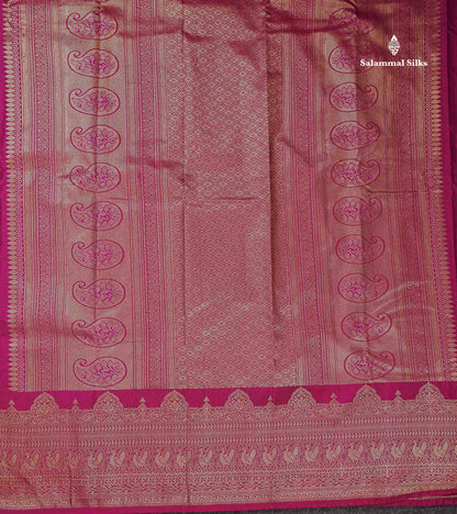 Beautiful Dual Tone Magenta Iruthalai Pakshi Zari Butta Semi Silk Saree With Traditional Turning Border