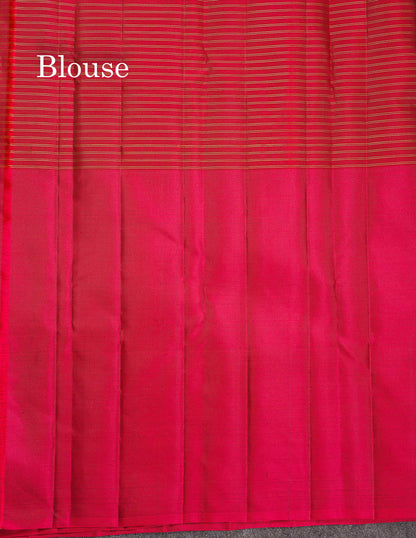 Pure Kanjivaram Silk Saree - Dark Brown Colour Body Checks With Dual Tone Maroon Long Border