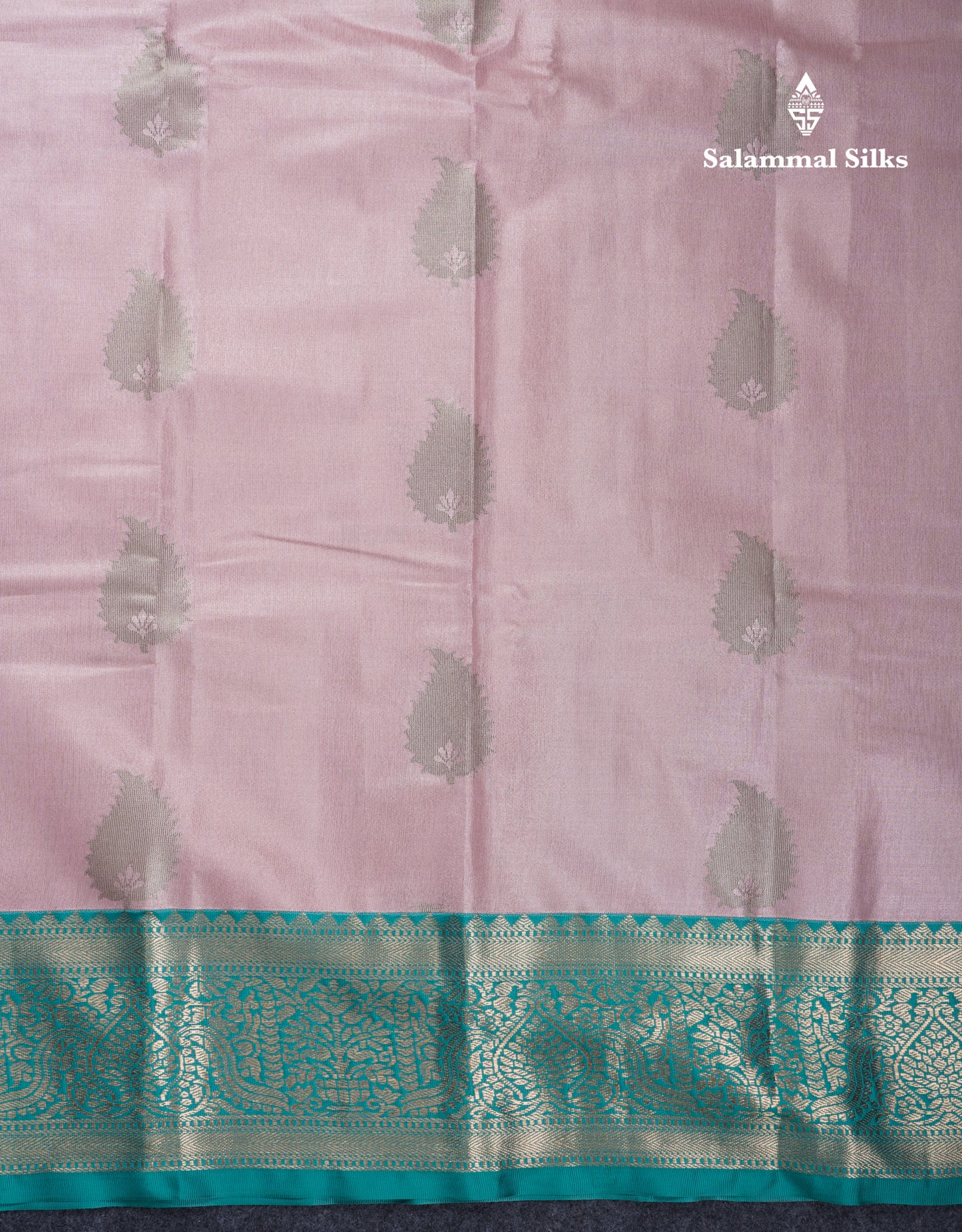 Baby Pink Tissue Semi Silk Saree With Contrast Saffire Green Border