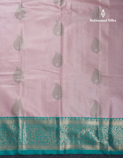Baby Pink Tissue Semi Silk Saree With Contrast Saffire Green Border