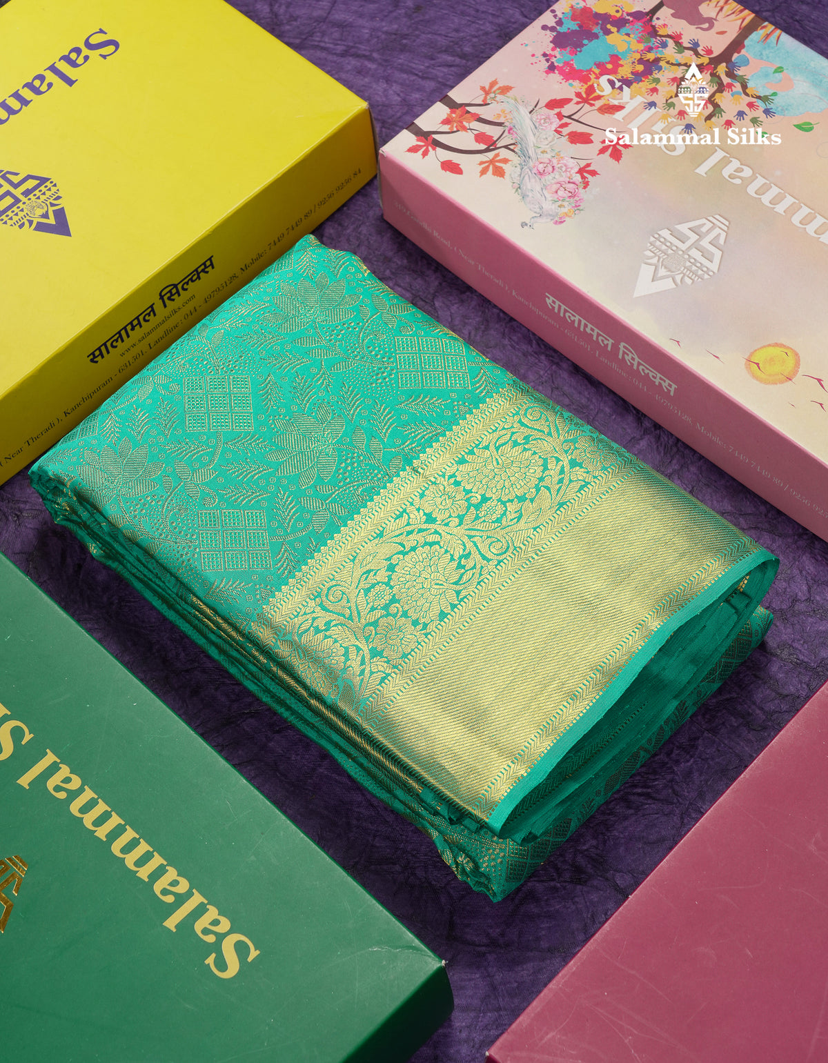Beautiful Sapphire Green Bridal Pure Kanjivaram Silk Saree With Traditional Border