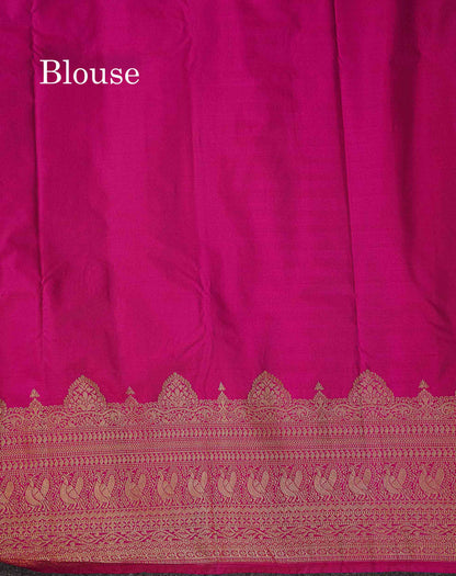 Beautiful Dual Tone Magenta Iruthalai Pakshi Zari Butta Semi Silk Saree With Traditional Turning Border