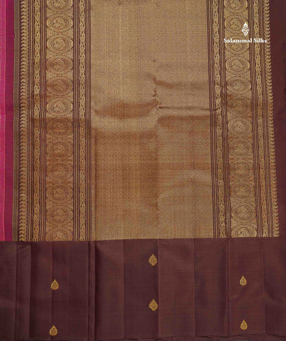 Pure Kanjivaram Silk Saree - Magenta Colour Body With Contrast Dark Brown Long Border