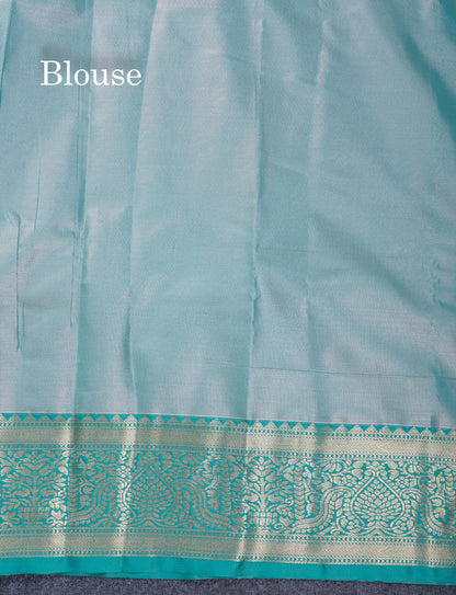 Baby Pink Tissue Semi Silk Saree With Contrast Saffire Green Border