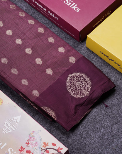 Beautiful Magenta Semi Raw Silk Saree With Contrast Dark Magenta Fancy Border