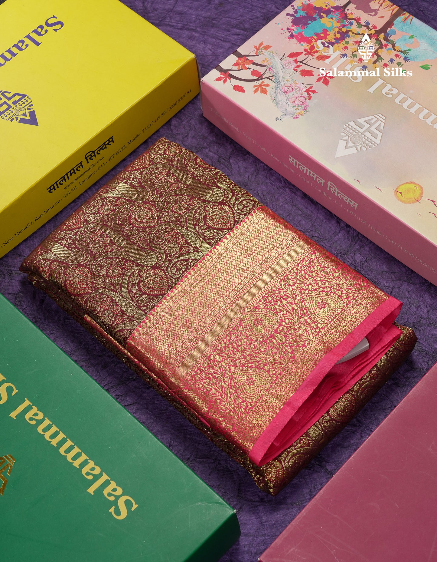 Beautiful Dark Brown Bridal Pure Kanjivaram Silk Saree With Contract Light Pink Traditional Border