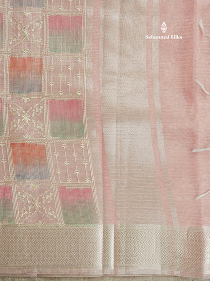 Baby Pink Fancy Tissue Kota Saree With Zari Lines Blouse
