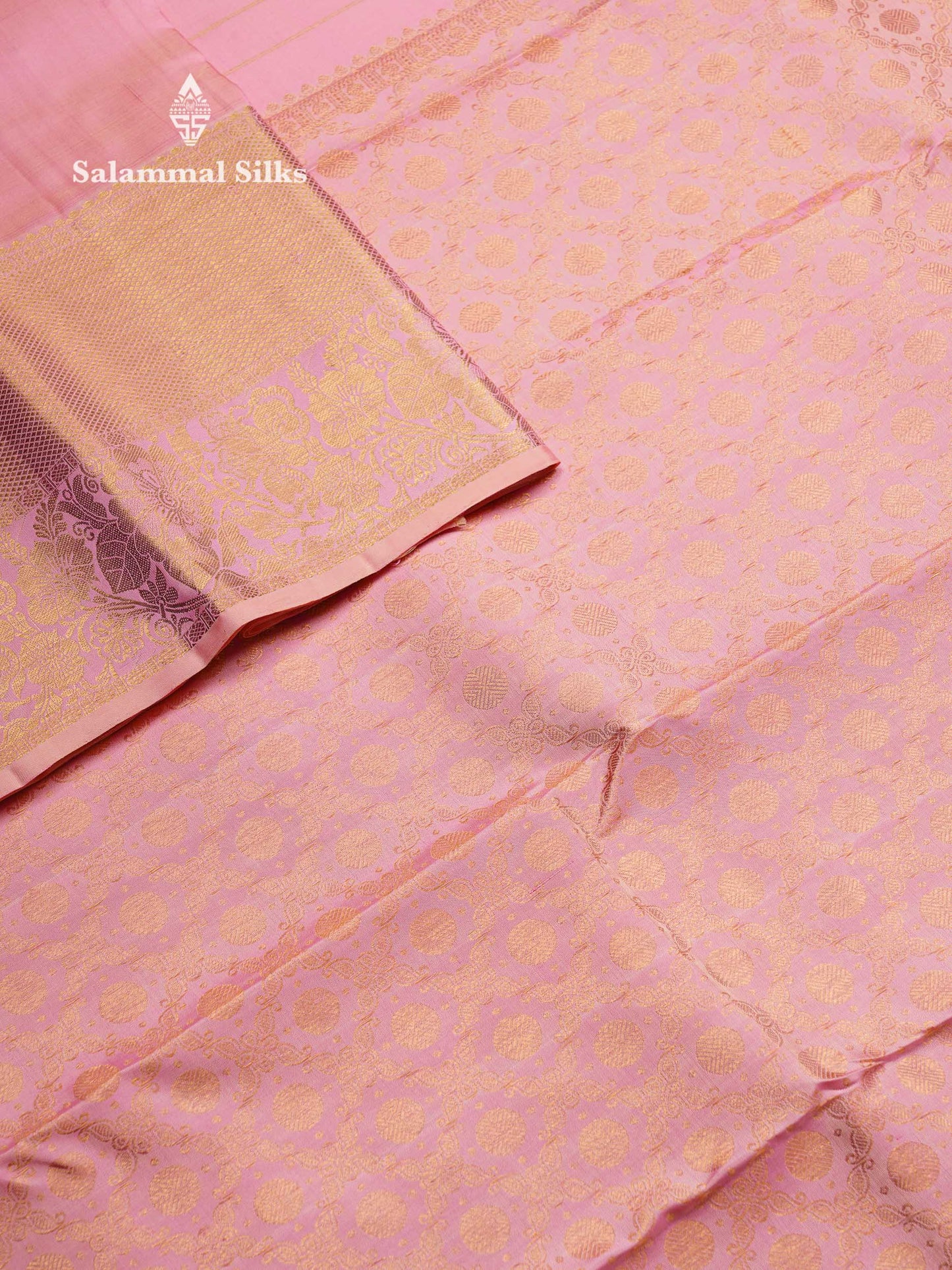 Beautiful Light Pink Pure Kanjivaram Silk Saree With Traditional Evening Morning Border