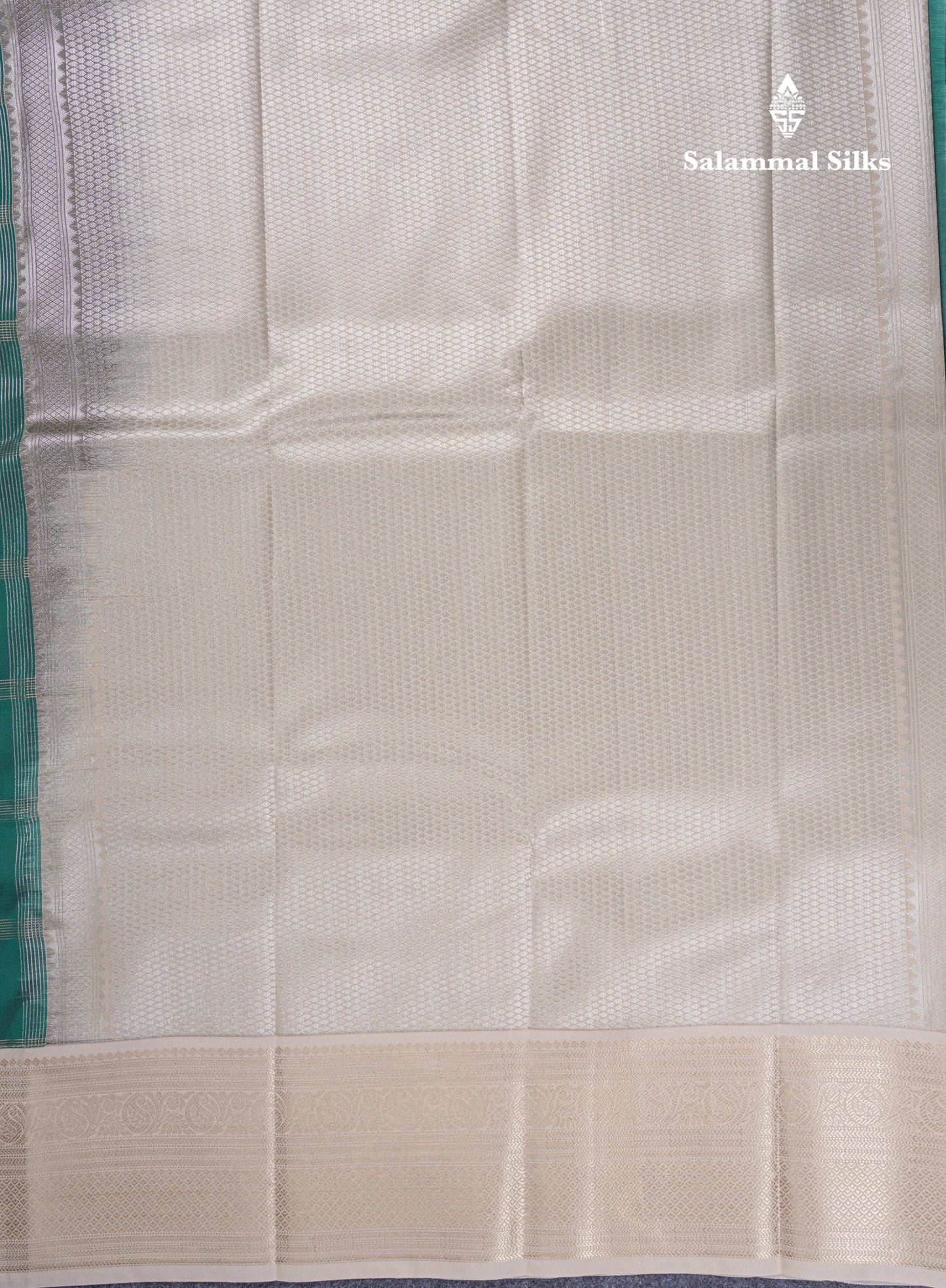 Bottle Green Semi Silk Saree With Contrast Cream Sandal Border