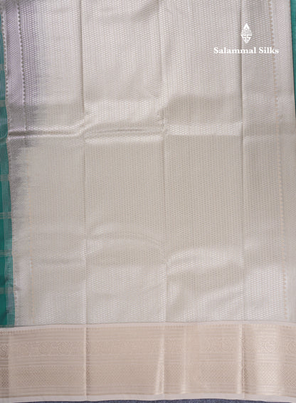 Bottle Green Semi Silk Saree With Contrast Cream Sandal Border