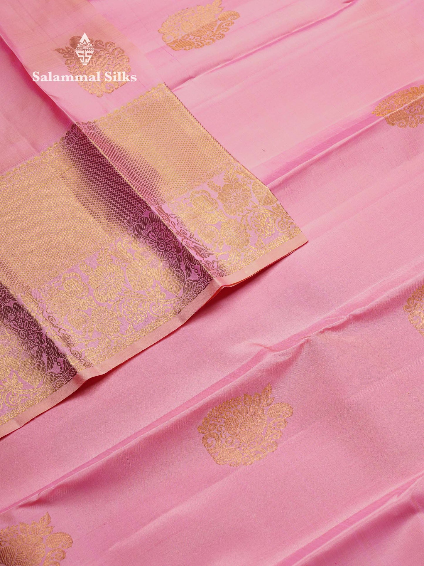 Beautiful Light Pink Pure Kanjivaram Silk Saree With Traditional Evening Morning Border