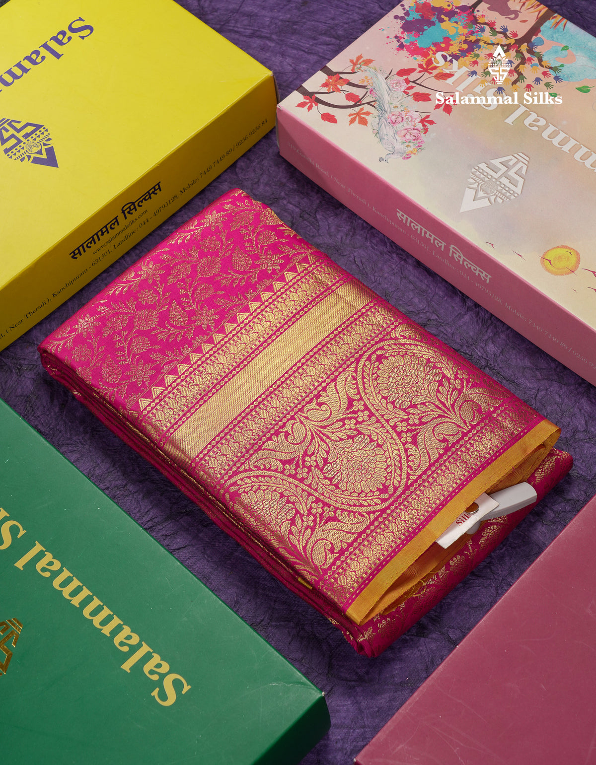 Beautiful Magenta Pink Bridal Pure Kanjivaram Silk Saree With Traditional Border