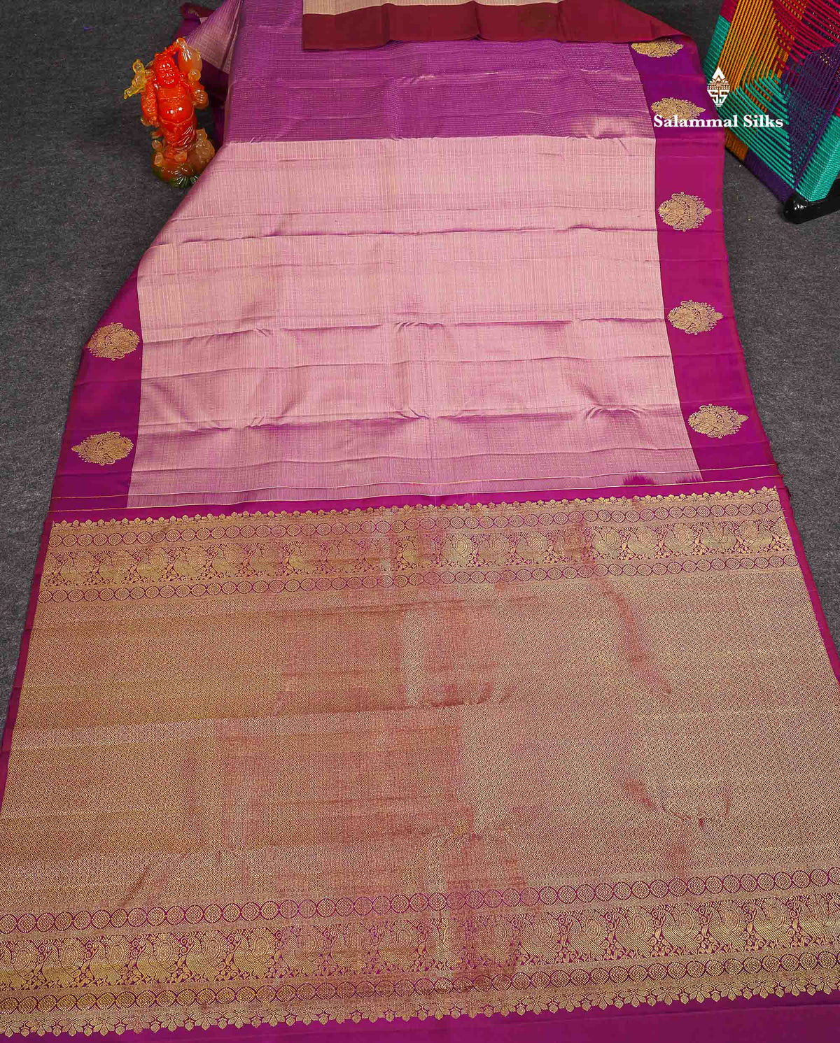 Pure Kanjivaram Silk Saree - Onion Pink Colour Body Small Checks With Contrast Magenta Border