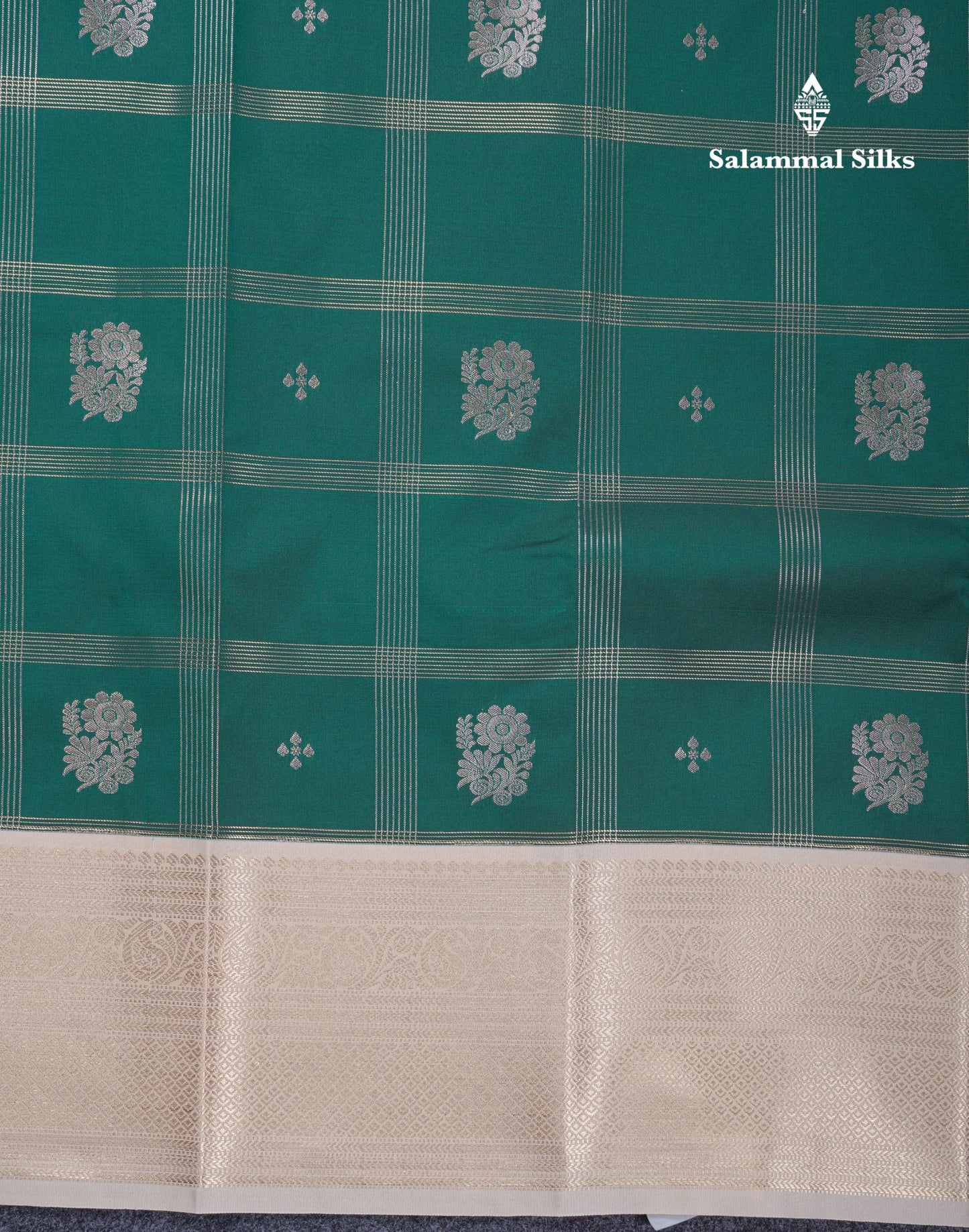 Bottle Green Semi Silk Saree With Contrast Cream Sandal Border