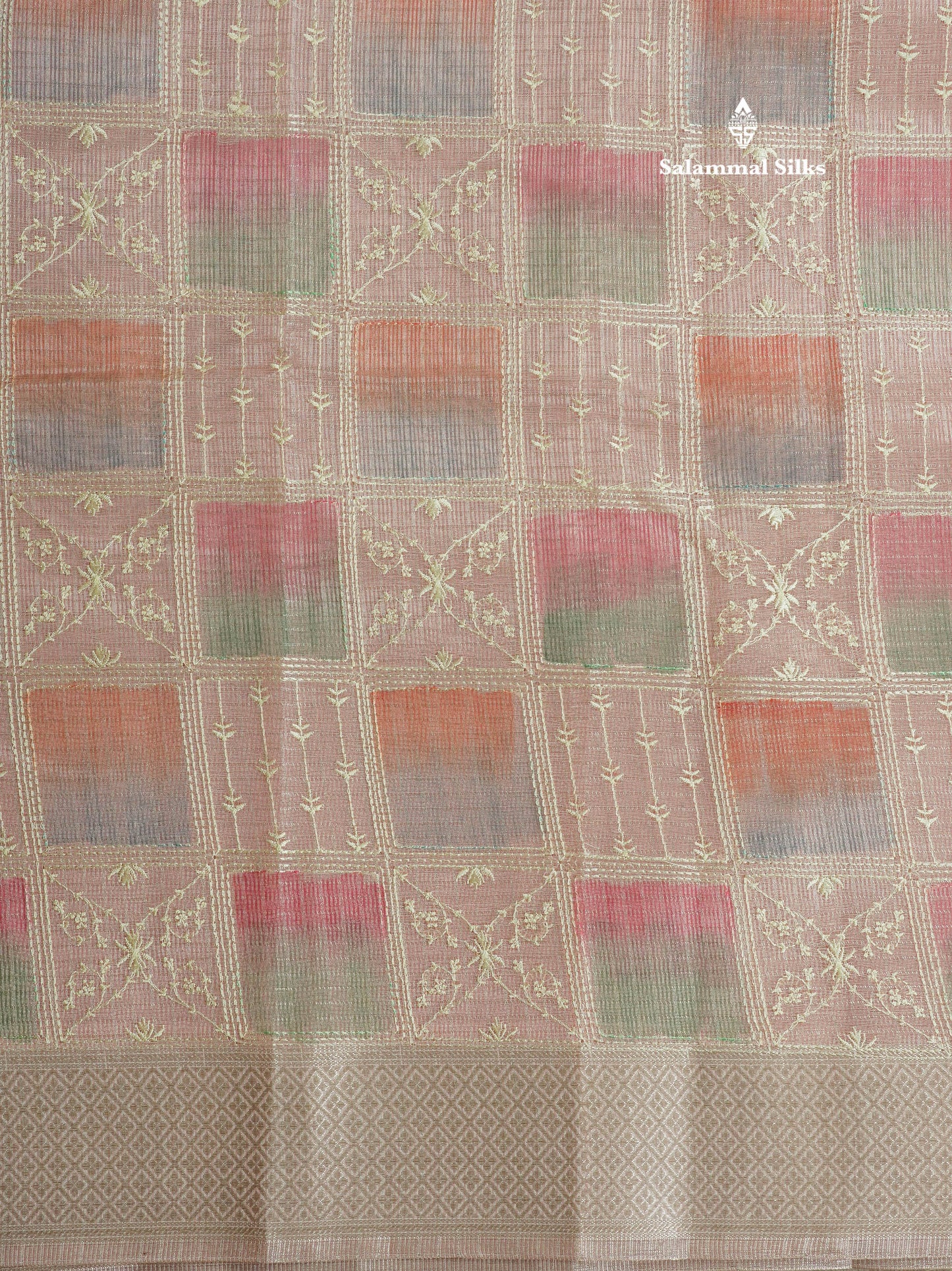 Baby Pink Fancy Tissue Kota Saree With Zari Lines Blouse