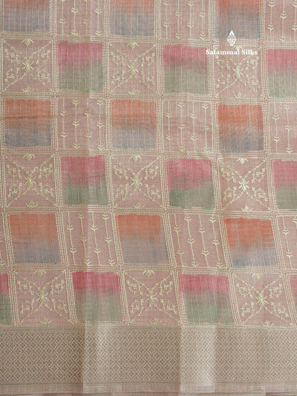 Baby Pink Fancy Tissue Kota Saree With Zari Lines Blouse