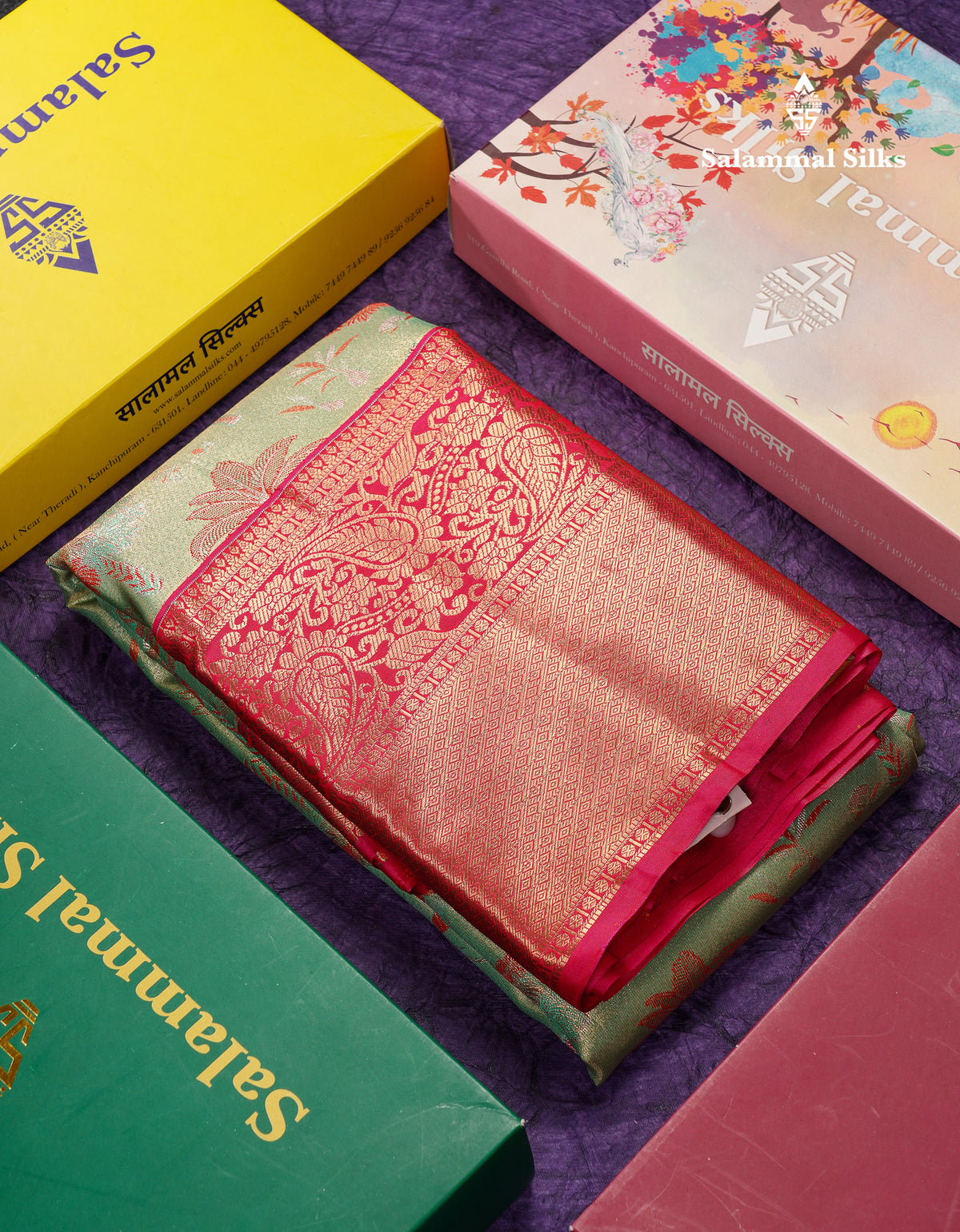 Beautiful Light Green Tissue Semi Silk Saree With Contrast Pink Traditional Evening Morning Border