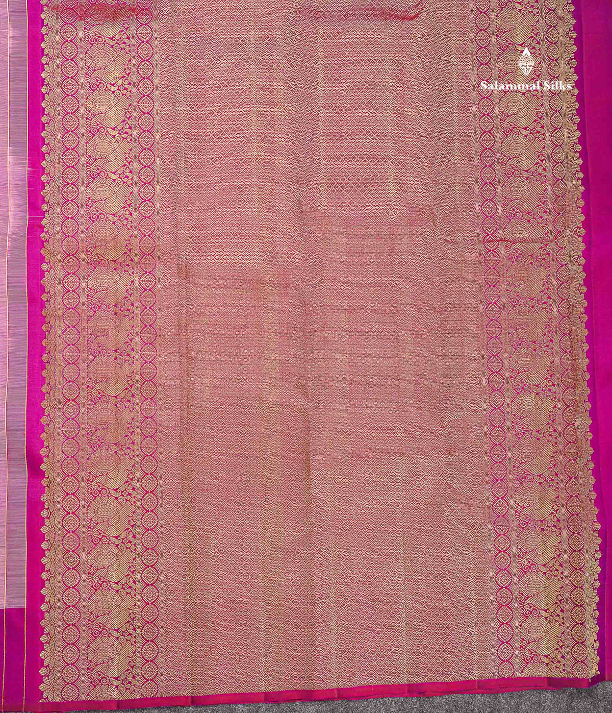Pure Kanjivaram Silk Saree - Onion Pink Colour Body Small Checks With Contrast Magenta Border