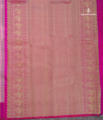 Pure Kanjivaram Silk Saree - Onion Pink Colour Body Small Checks With Contrast Magenta Border