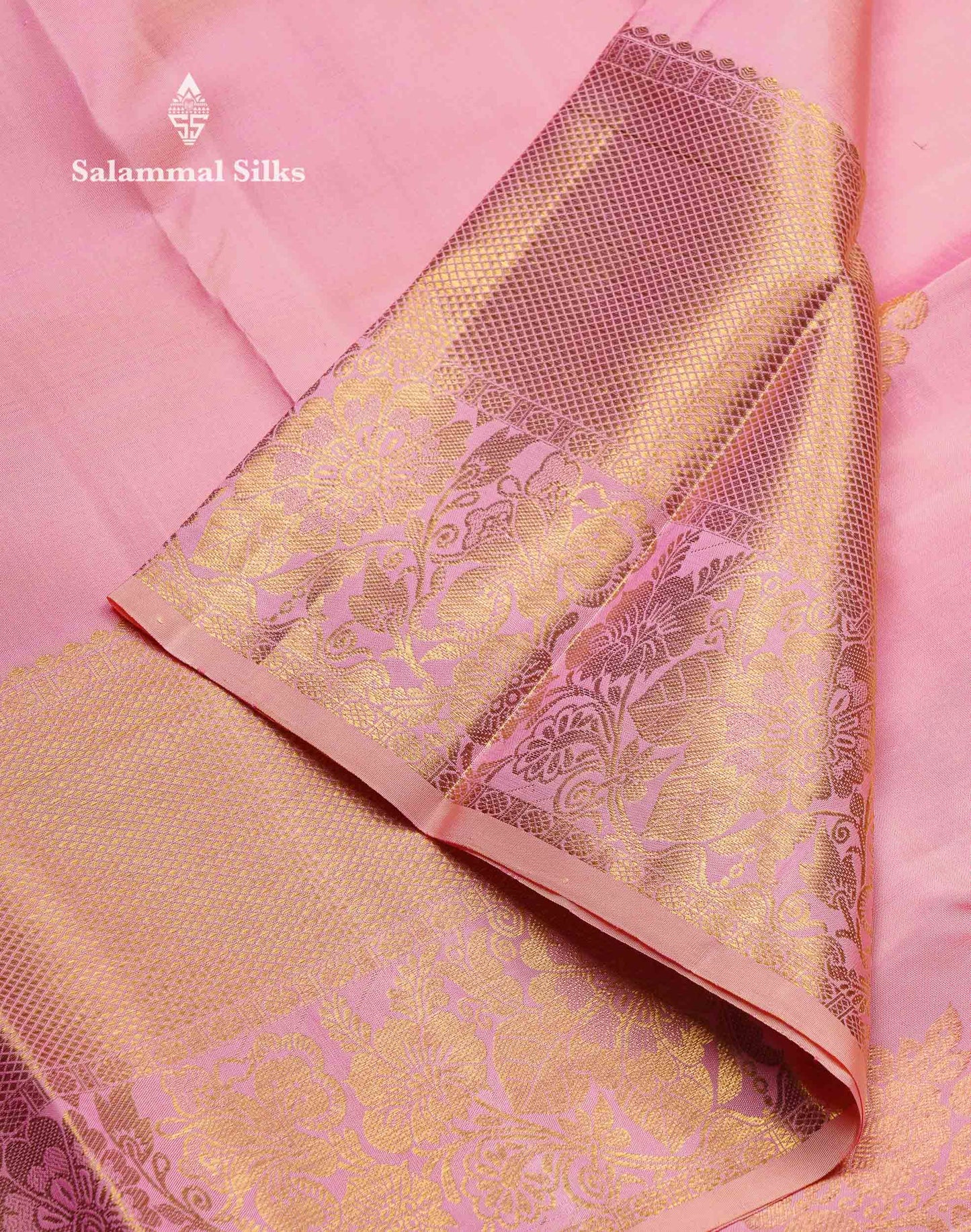 Beautiful Light Pink Pure Kanjivaram Silk Saree With Traditional Evening Morning Border