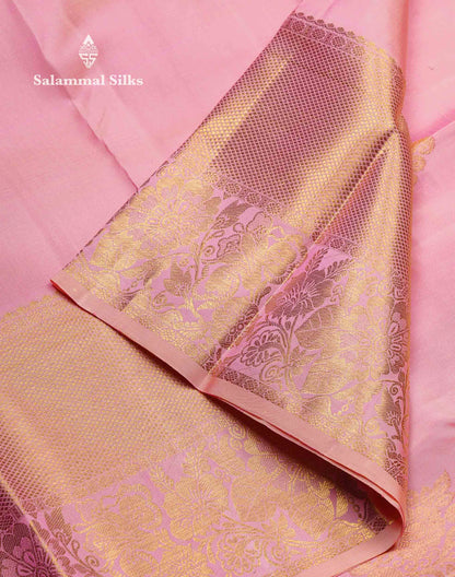 Beautiful Light Pink Pure Kanjivaram Silk Saree With Traditional Evening Morning Border
