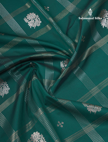 Bottle Green Semi Silk Saree With Contrast Cream Sandal Border