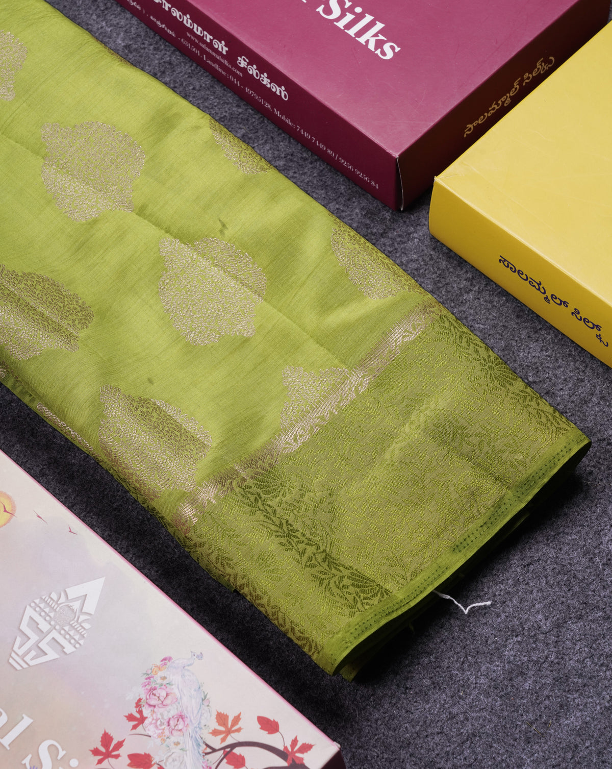 Beautiful Green Semi Raw Silk Saree With Fancy Border