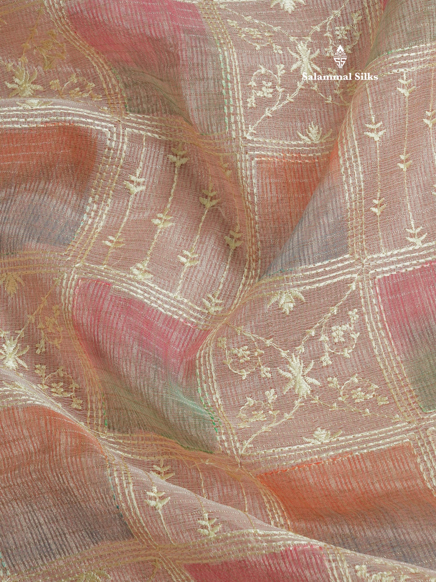 Baby Pink Fancy Tissue Kota Saree With Zari Lines Blouse