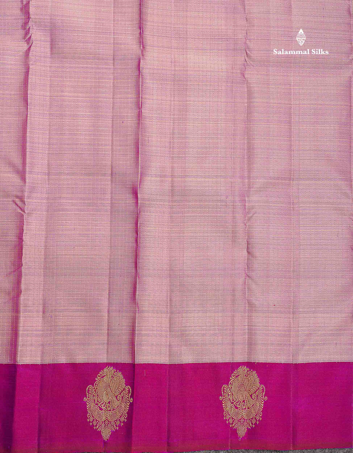 Pure Kanjivaram Silk Saree - Onion Pink Colour Body Small Checks With Contrast Magenta Border