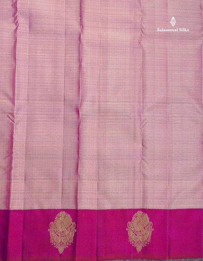 Pure Kanjivaram Silk Saree - Onion Pink Colour Body Small Checks With Contrast Magenta Border