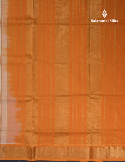 Half White Plain Semi Silk Cotton Saree With Contrast Mustard Yellow Border