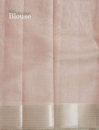 Baby Pink Fancy Tissue Kota Saree With Zari Lines Blouse