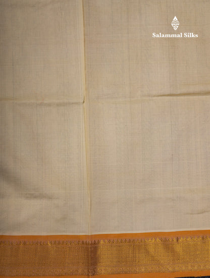 Half White Plain Semi Silk Cotton Saree With Contrast Mustard Yellow Border