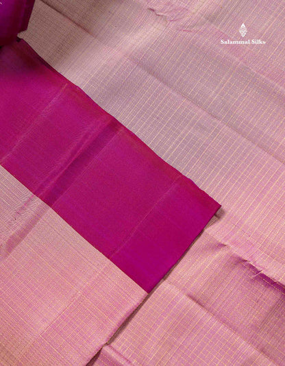 Pure Kanjivaram Silk Saree - Onion Pink Colour Body Small Checks With Contrast Magenta Border