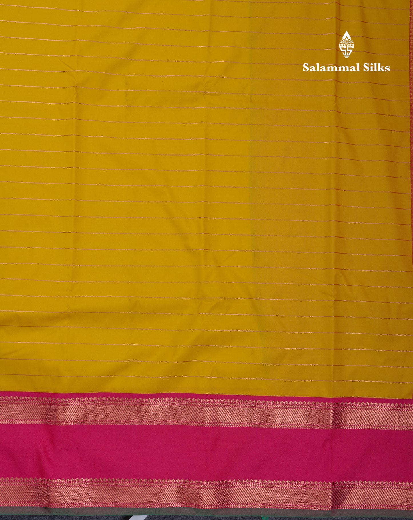 Mustard Yellow Semi Silk Saree With Contrast Pink Rettapet Border
