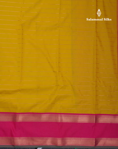 Mustard Yellow Semi Silk Saree With Contrast Pink Rettapet Border