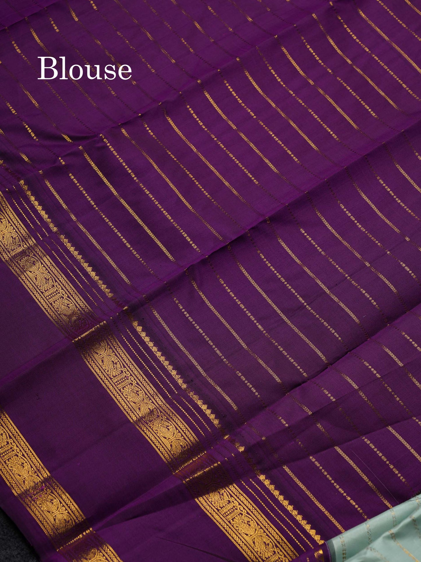 Korvai Beautiful Ice Blue Pure Kanjivaram Silk Saree With Contrast Dark Purple Traditional Rettapet Border