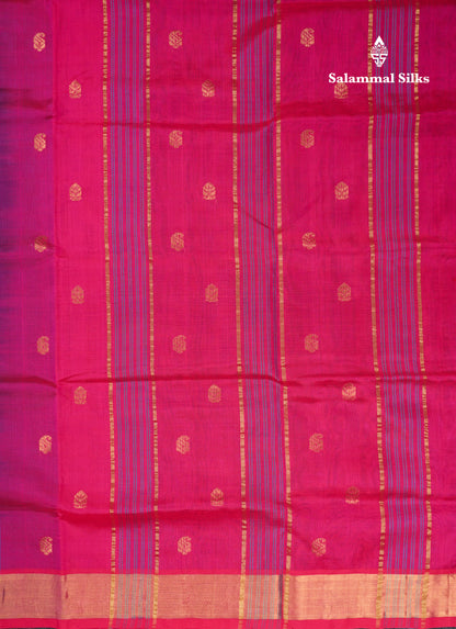 Ramar Blue Pure Silk Cotton Saree With Contrast Pink Blouse