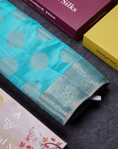 Beautiful Sky Blue Semi Raw Silk Saree With Fancy Border