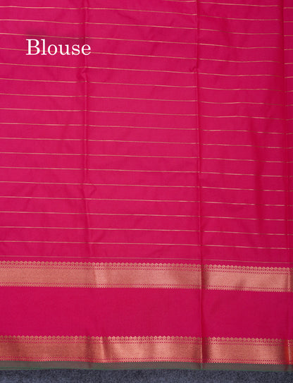 Mustard Yellow Semi Silk Saree With Contrast Pink Rettapet Border