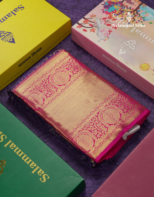 Beautiful Navy Blue Bridal Pure Kanjivaram Silk Saree With Contrast Pink Traditional Evening Morning Border