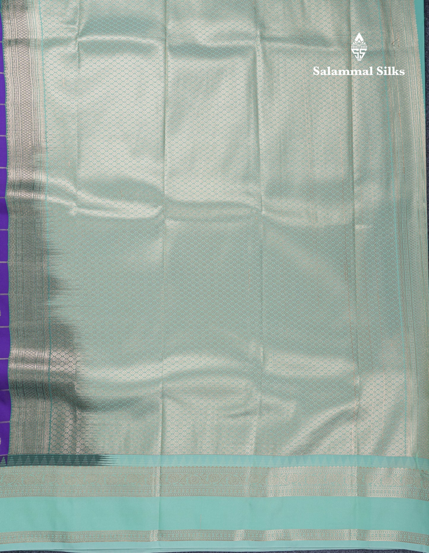 Violet Checks Semi Silk Saree With Contrast Rexona Green Traditional Rettapet Border